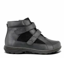 New Feet Boot Velcro Plain Leather Stretch Black Women