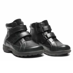 New Feet Boot Velcro Plain Leather Stretch Black Women